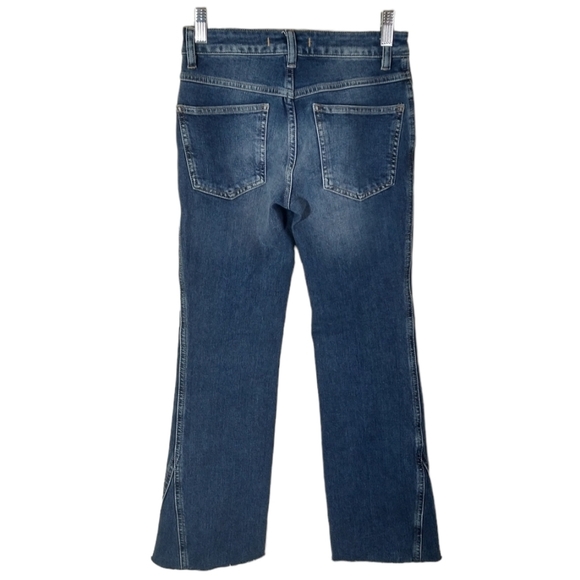 Free People low rise raw hem boot cut flare cropped denim blue jeans pants - Picture 2 of 7